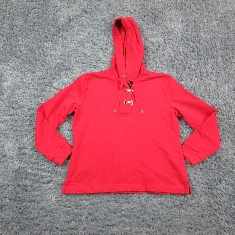 Lauren Ralph Lauren Hoodie Womens Petite Medium Red Buckle Toggle Pullover